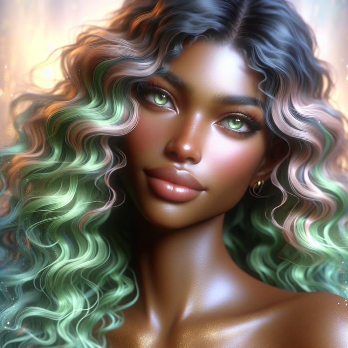 Enchanting Fantasy Portrait of Graceful Green-Haired Maiden