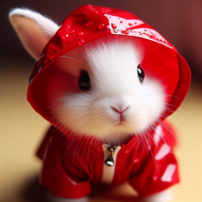 Adorable Rabbit in Red Raincoat | Ready for Rainy Adventures