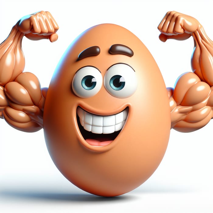 Animated Egg with a Happy Face and Muscular Physique