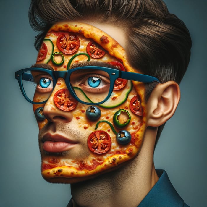 Pizza-Faced Character with Celeste Glasses and Hunter Stare