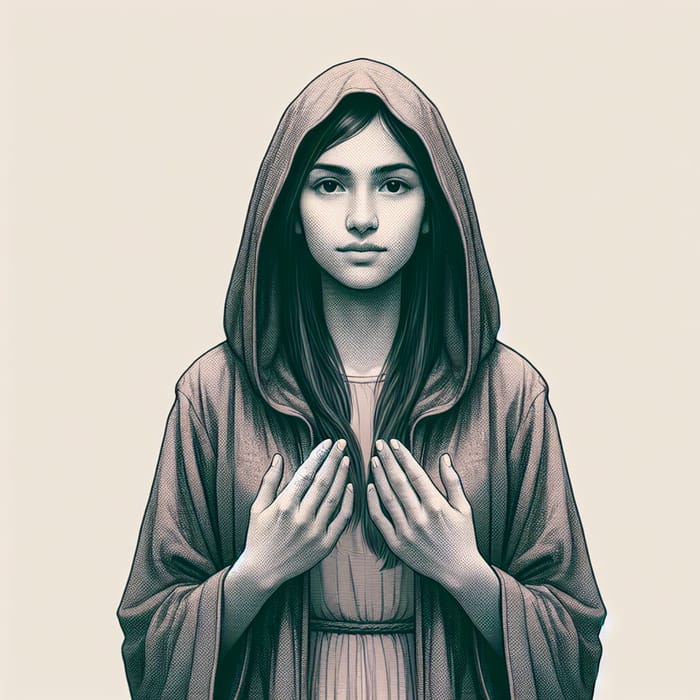 20-Year-Old Girl in Cloak with Hood Up | Full-Body Portrait