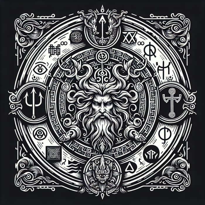 Mythological Tattoo Design with Olympian Gods and Runes