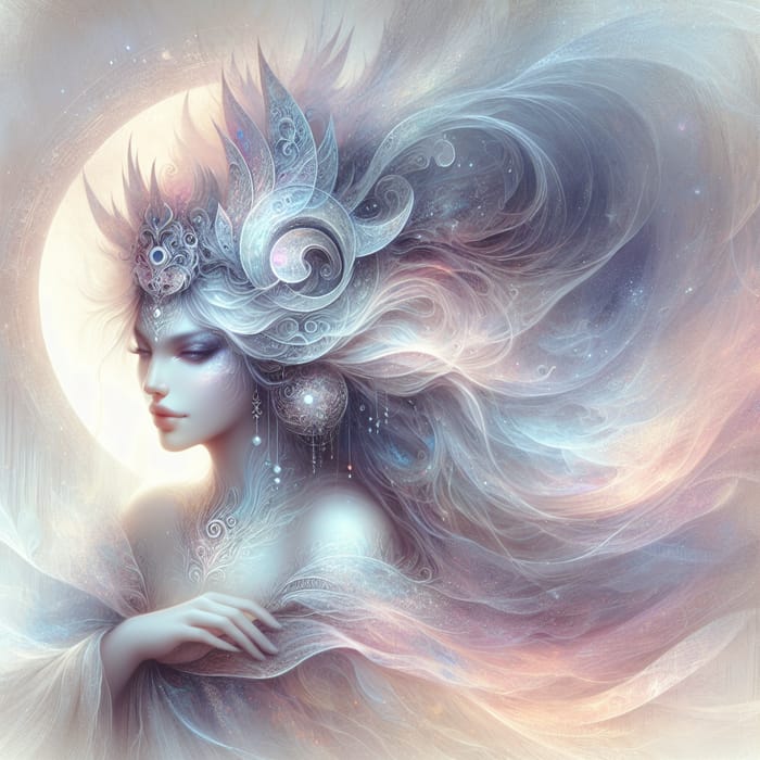 Intricate Moon Goddess Portrait: Ethereal Fantasy Artwork