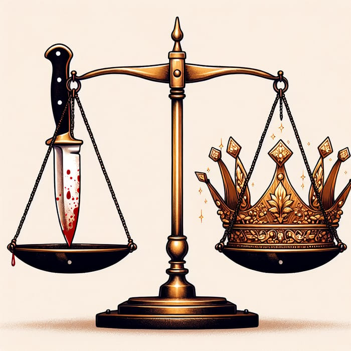 Balance Scale with Bloodied Dagger and Regal Crown