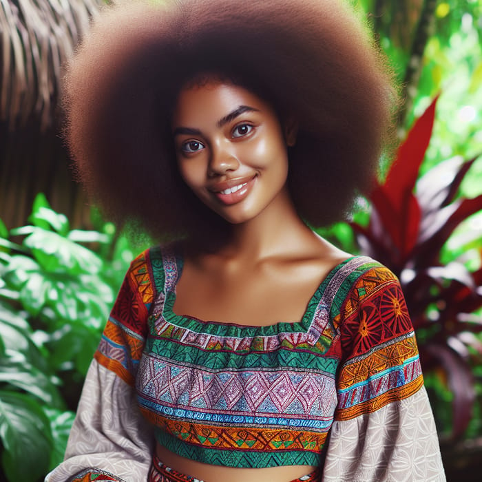 Afro Hair PNG Girl in Traditional Meri Blouse and LapLap