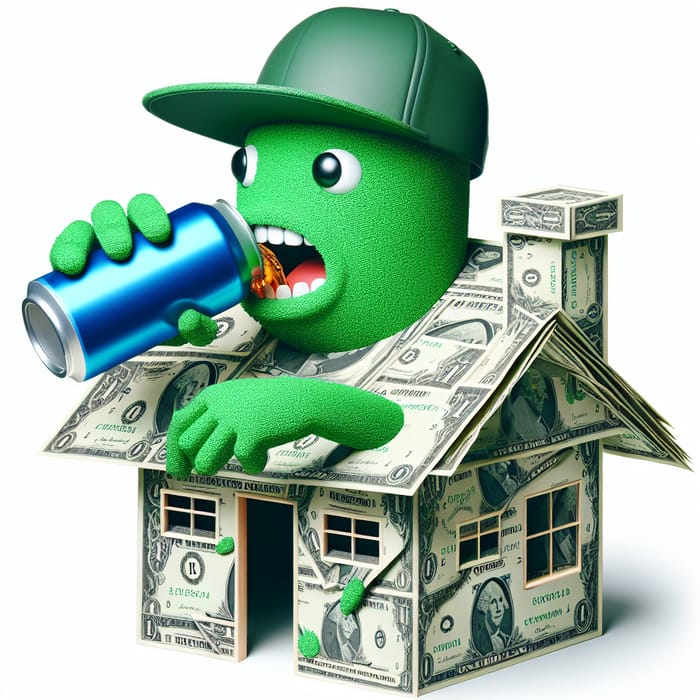 Green Rapper with Beer, Surrounded by Money House
