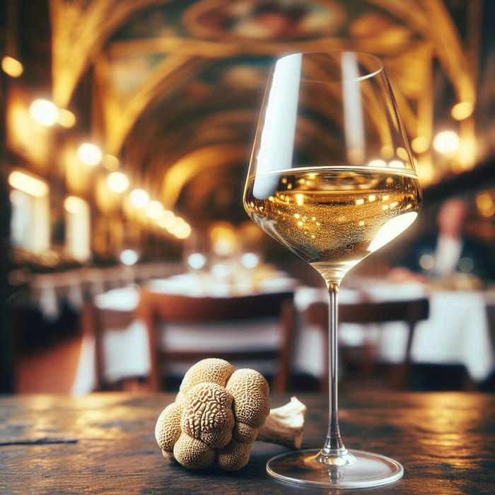 Elegant Glass of White Wine and Truffle | Authentic Italian Restaurant