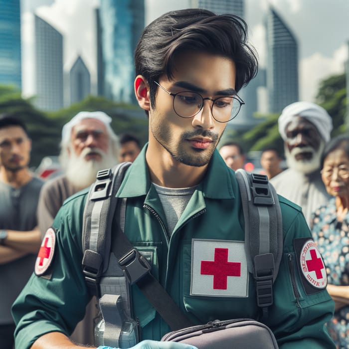 South Asian Male Paramedic in Urban First-Aid Response
