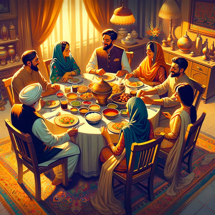 Heartwarming Indian Family Dinner Scene - Vibrant Colors & Intimate Conversations