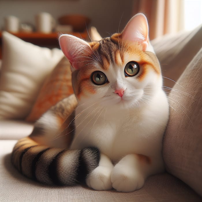 Adorable Shorthaired Cat Relaxing on Comfy Couch