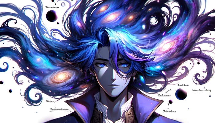Galactic Villain: The Blue-Purple Anti-Hero with Massive Galaxy Hair
