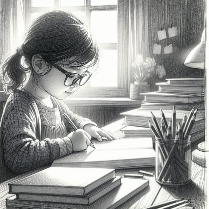 Child Studying Drawing | Educational Illustration