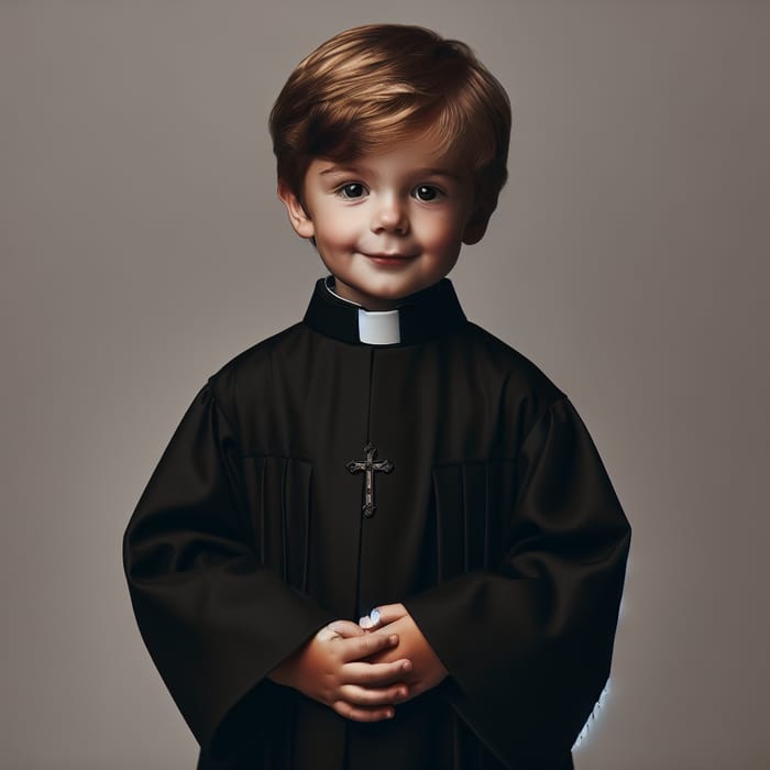 Adorable Little Boy in Black Catholic Priest Attire