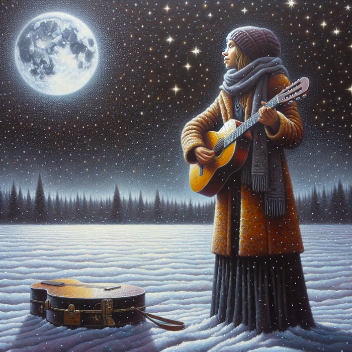 Snowy Serenade Under the Moonlight | Guitarist's Reflection