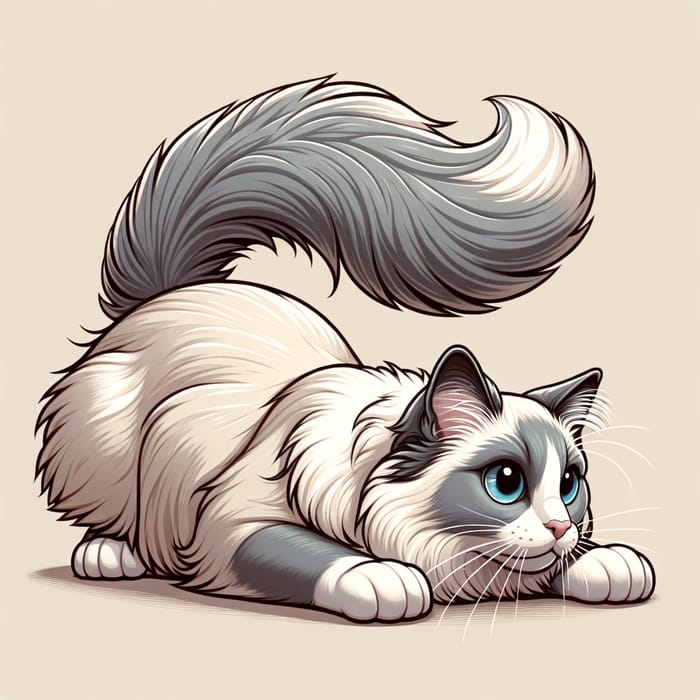 Adorable Cartoon Bluepoint Ragdoll Cat - Playful Pounce Pose