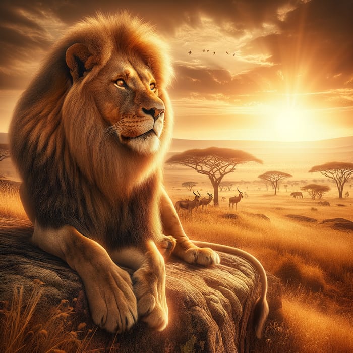 Majestic Lion Overlooking African Plains