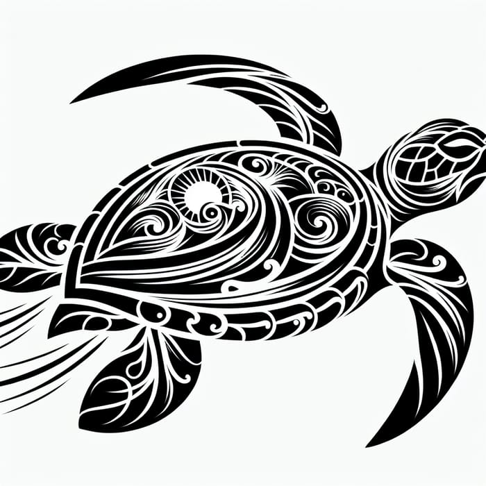 Delicate Sea Turtle Tattoo Design | Polynesian Monochrome Art