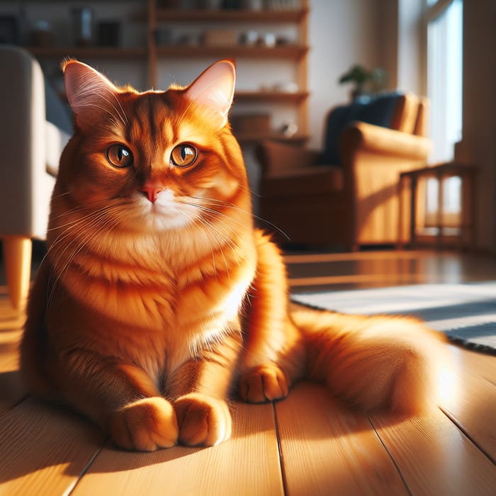 Beautiful Orange Cat Relaxing in Cozy Home Setting