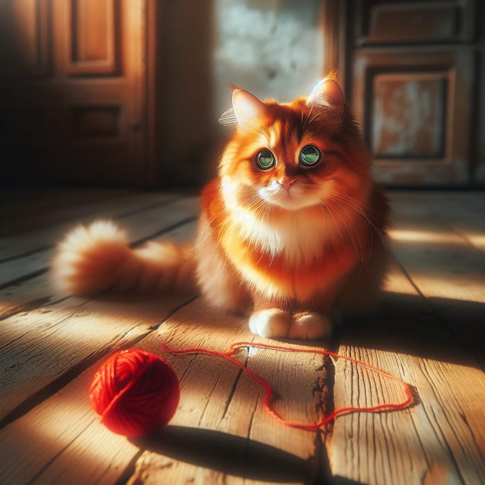 Vivacious Orange Cat on Wooden Floor | Playful Scene