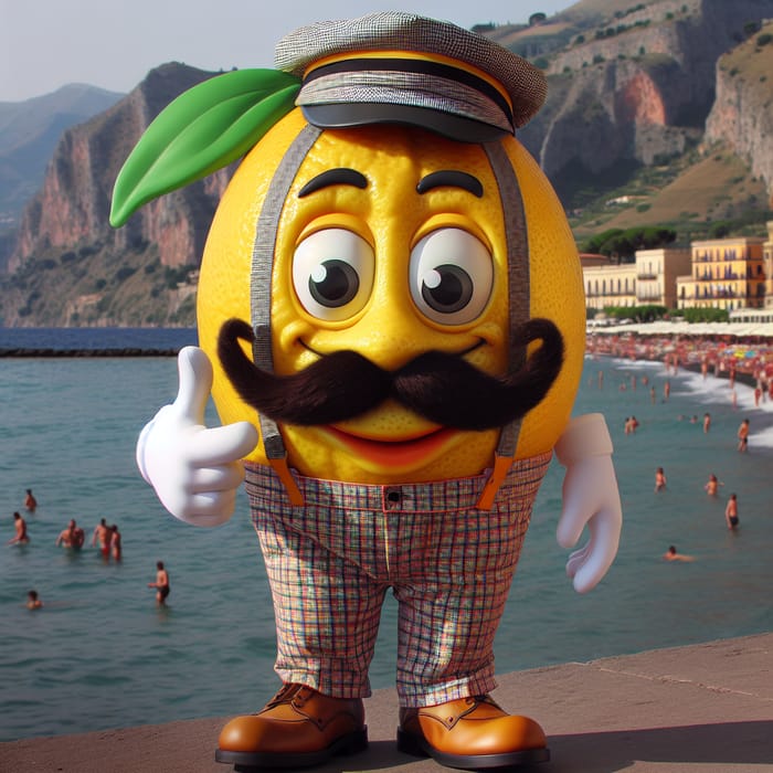 Cartoon Lemon at Sicily Seashore | Mustached Citrus in Plaid Pants