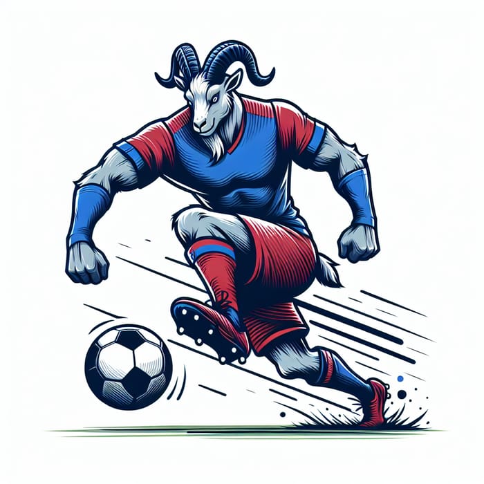 Anthropomorphic Goat Athlete Skillfully Playing Football