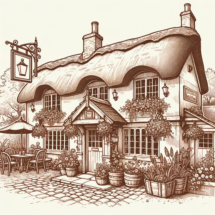 Charming British Country Pub Sketch