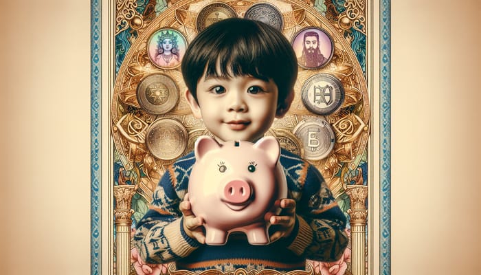 Mystical Thai Zodiac: Adorable 3-Year-Old with Piggy Bank