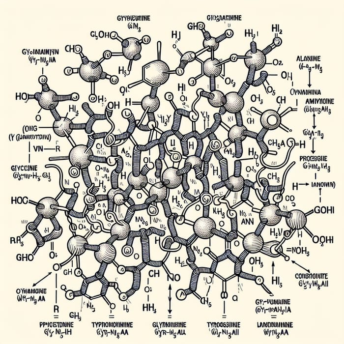 Detailed Glycine-Lysine-Tyrosine-Alanine Peptide Bond Diagram