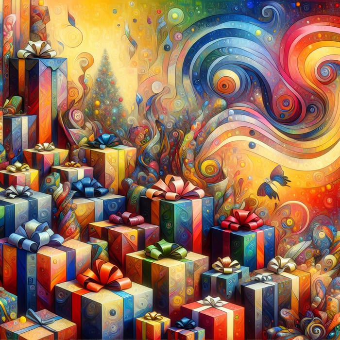 Whimsical Celebration: Colorful Gifts & Abstract Art