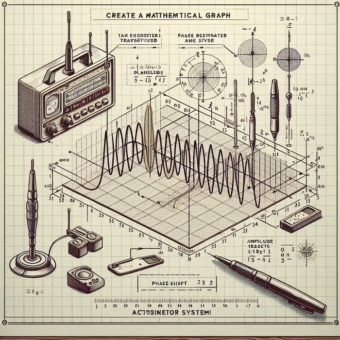 Mathematical Graph: Transmitter, Receiver, Sine Wave