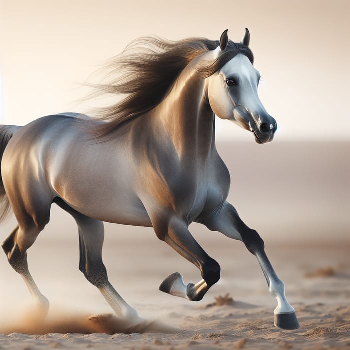 Arabian Horse Galloping in Sandy Desert
