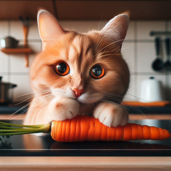 Cat Eating Carrot | Domestic Harmony Scene
