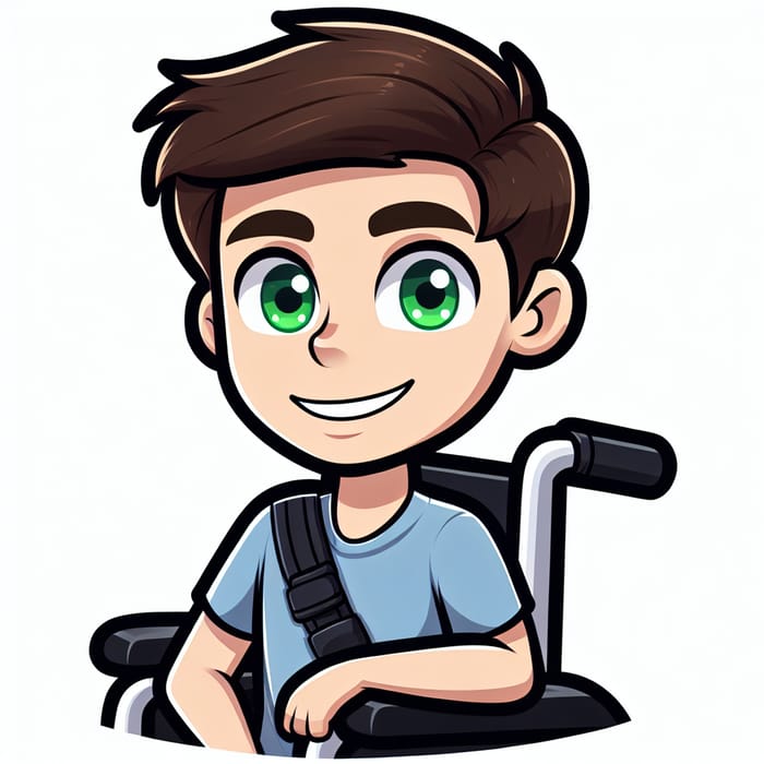 Confident Young Man with Brown Hair and Green Eyes in Modern Wheelchair