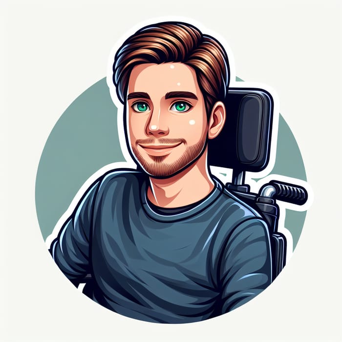 Charming Man with Brown Hair and Green Eyes in Wheelchair - Detailed Illustration