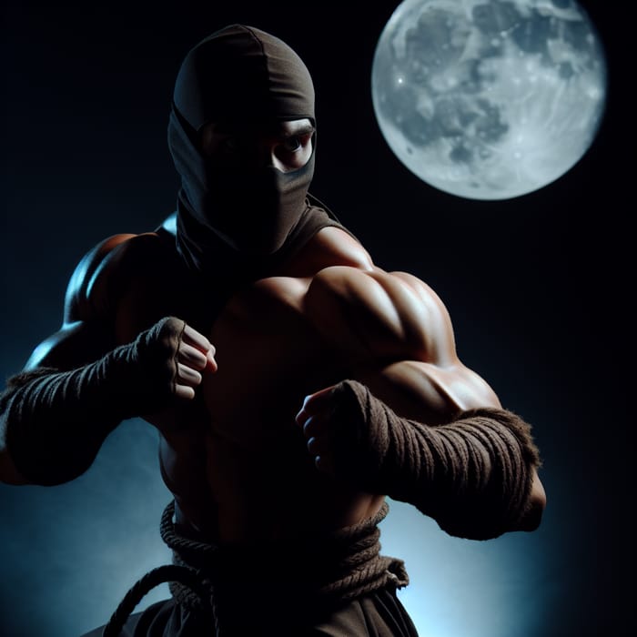 Muscular Ninja in Combat Pose | Strength Displayed