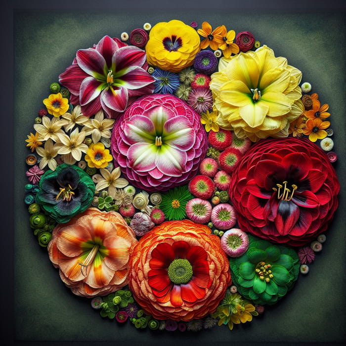 Detailed Botanical Photography of Colorful Pressed Flower Bouquet