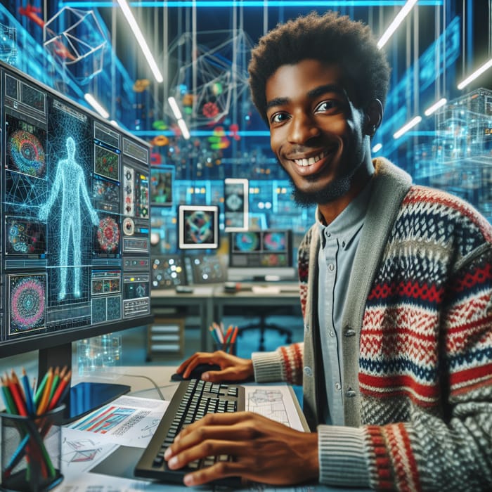 Portrait of Hardworking Black Employee at Digital Design Lab