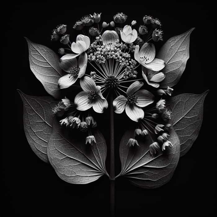Botanical Chimera: Intricately Pressed Flower in Monochrome