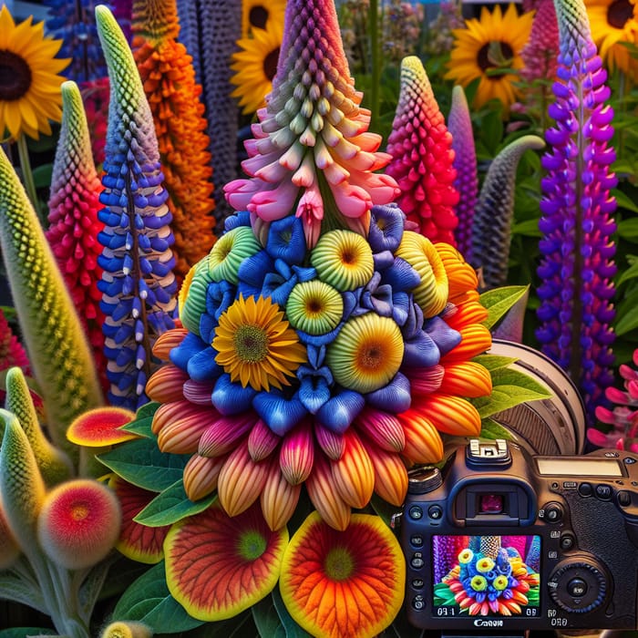 Hybridized Sunflower, Salvia, and Lupine Display - Vibrant Botanical Photography