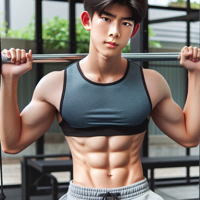 Physically Fit Asian Teen | Eight-Pack Abdominal Muscles