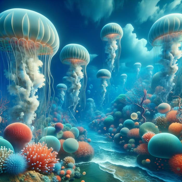Vibrant Underwater Fantasy: Dalí-Inspired Jellyfish & Coral Reefs