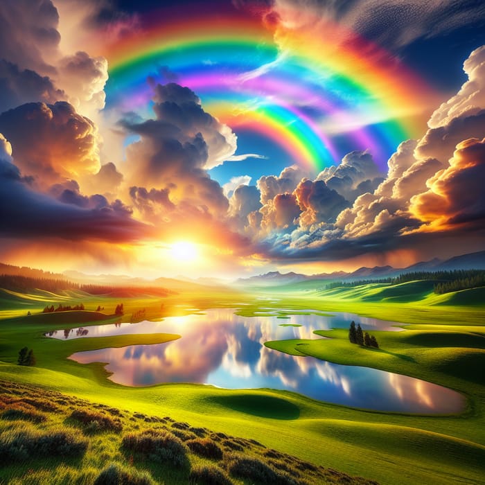 Rainbow Sky Over Serene Landscape
