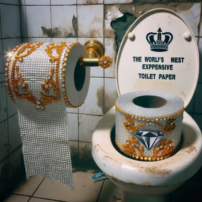 Luxurious Diamond and Gold Toilet Paper in Dirty Setting