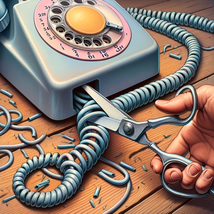 Realistic Retro Phone Cord Cutting Scene | Illustration