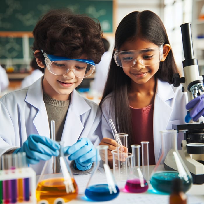 Curious Boy and Girl in Chemistry Lab | Scientific Exploration