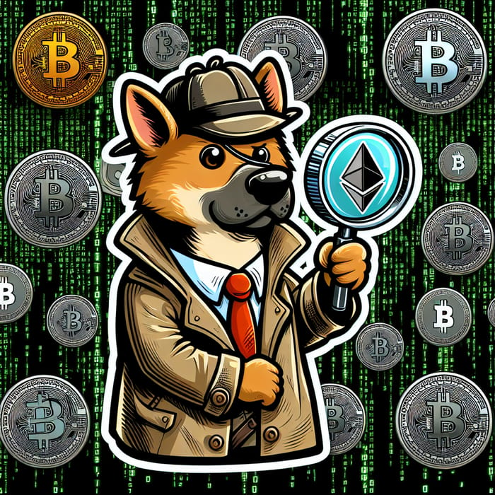 Cryptocurrency Detective Dog Sticker | Investigative Comic Art