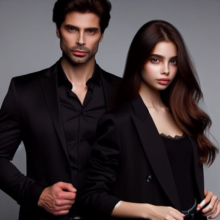 Stylish Aro Volturi Lookalike in Black Suit with Modern Dark-Haired Girl