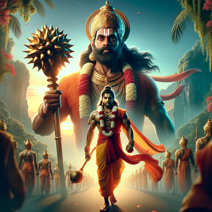 Divine Guardian Homage: Lord Hanuman Protects Lord Rama
