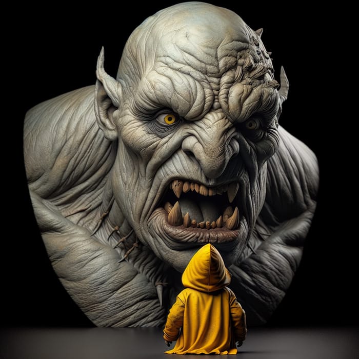 Realistic Ogre Giant Eating Child in Yellow Hood | Shocking Image