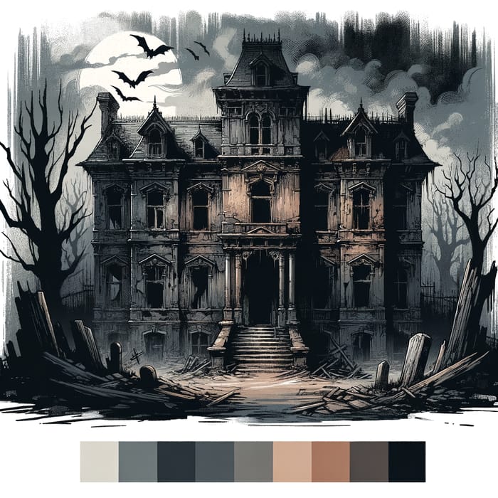 Decaying Mansion: Gothic Horror Scene with Creaking Shadows